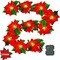 2 Pack 7 FT Christmas Poinsettia Flowers Garland Decorations, 10 LED Lighted Artificial Velvet String Lights with Red Berries, Xmas Ornaments for Indoor Outdoor Fireplace Decor